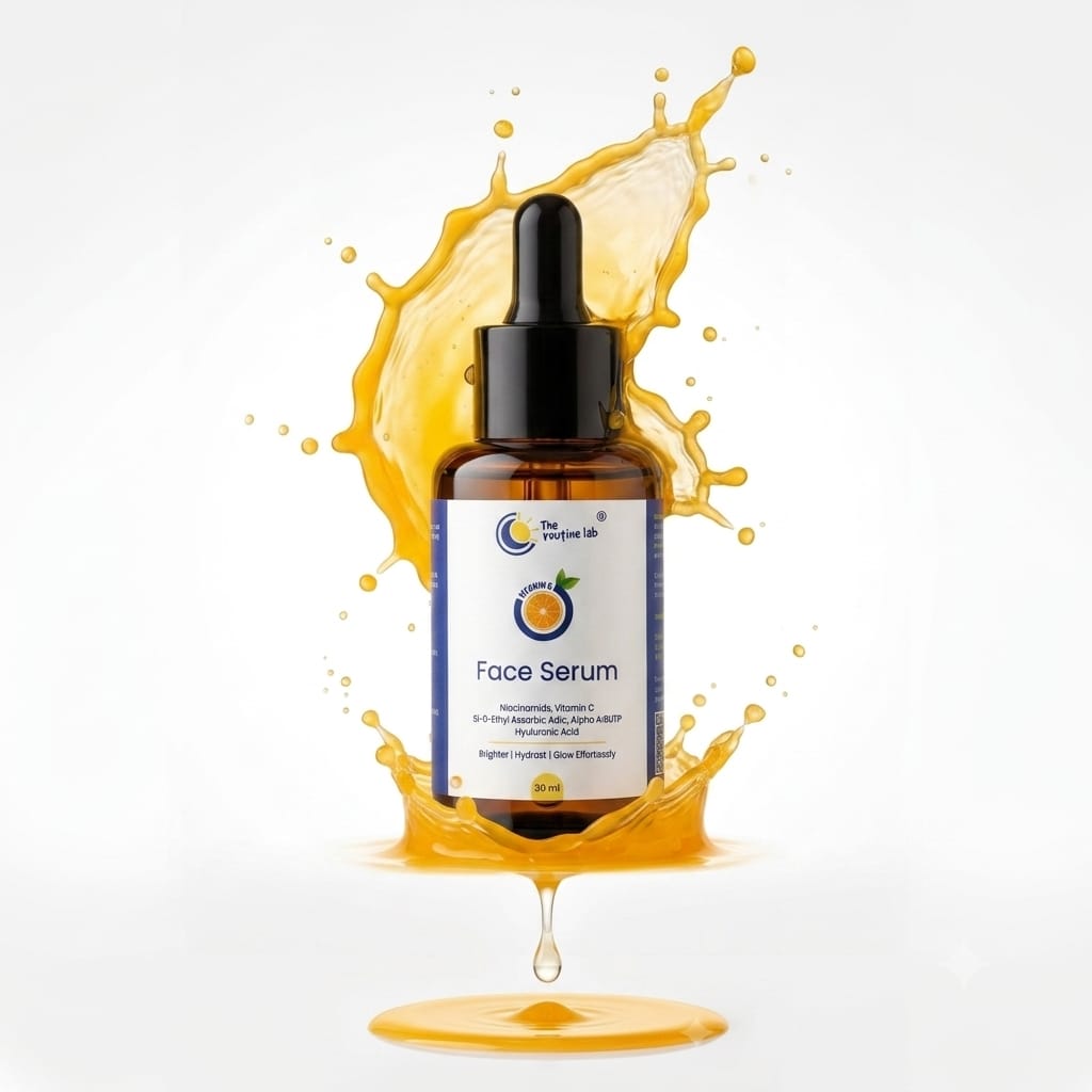 The Routine Lab Face Serum in a golden vitamin-C splash